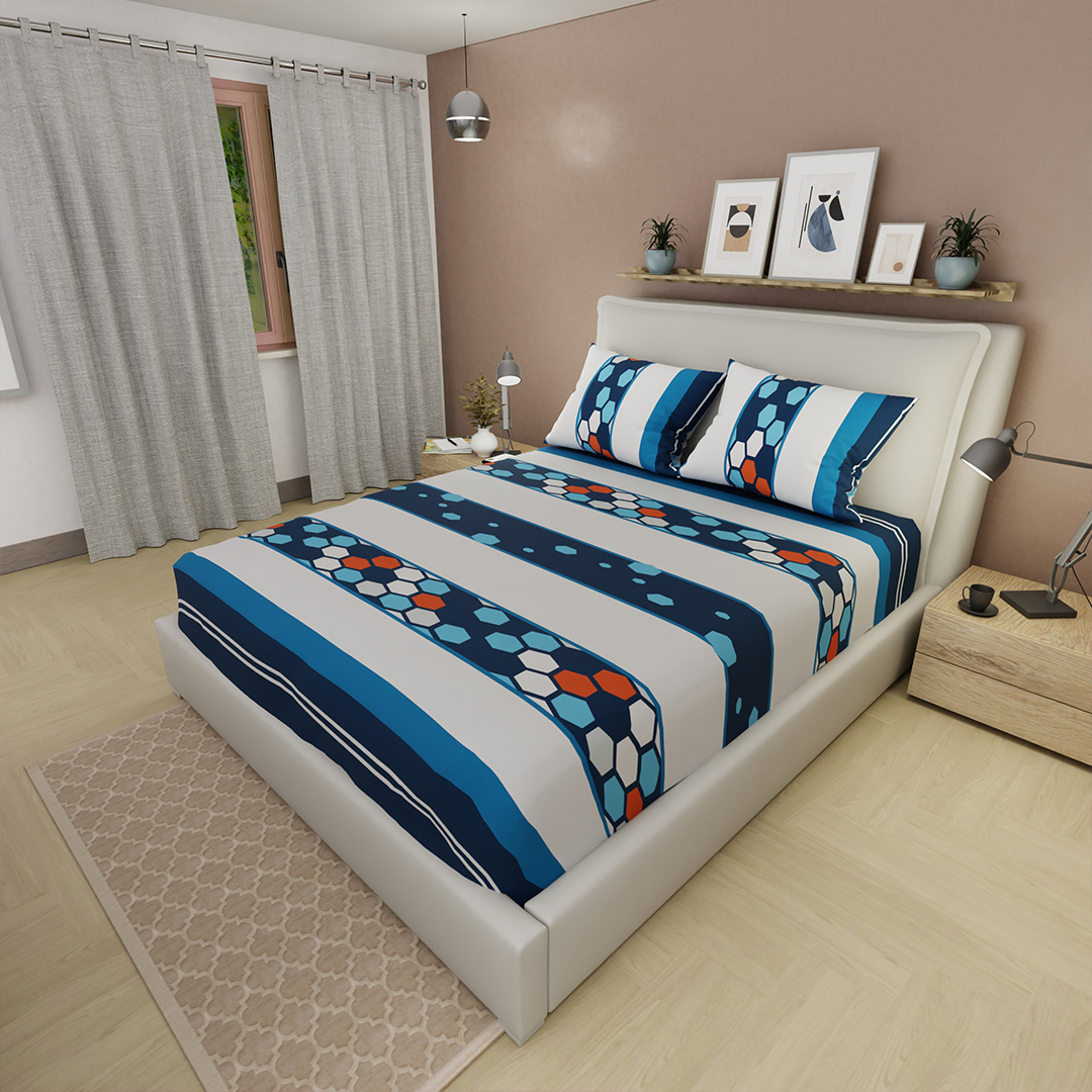 Sábana Ajustable Colmena Entre Lineas Azules