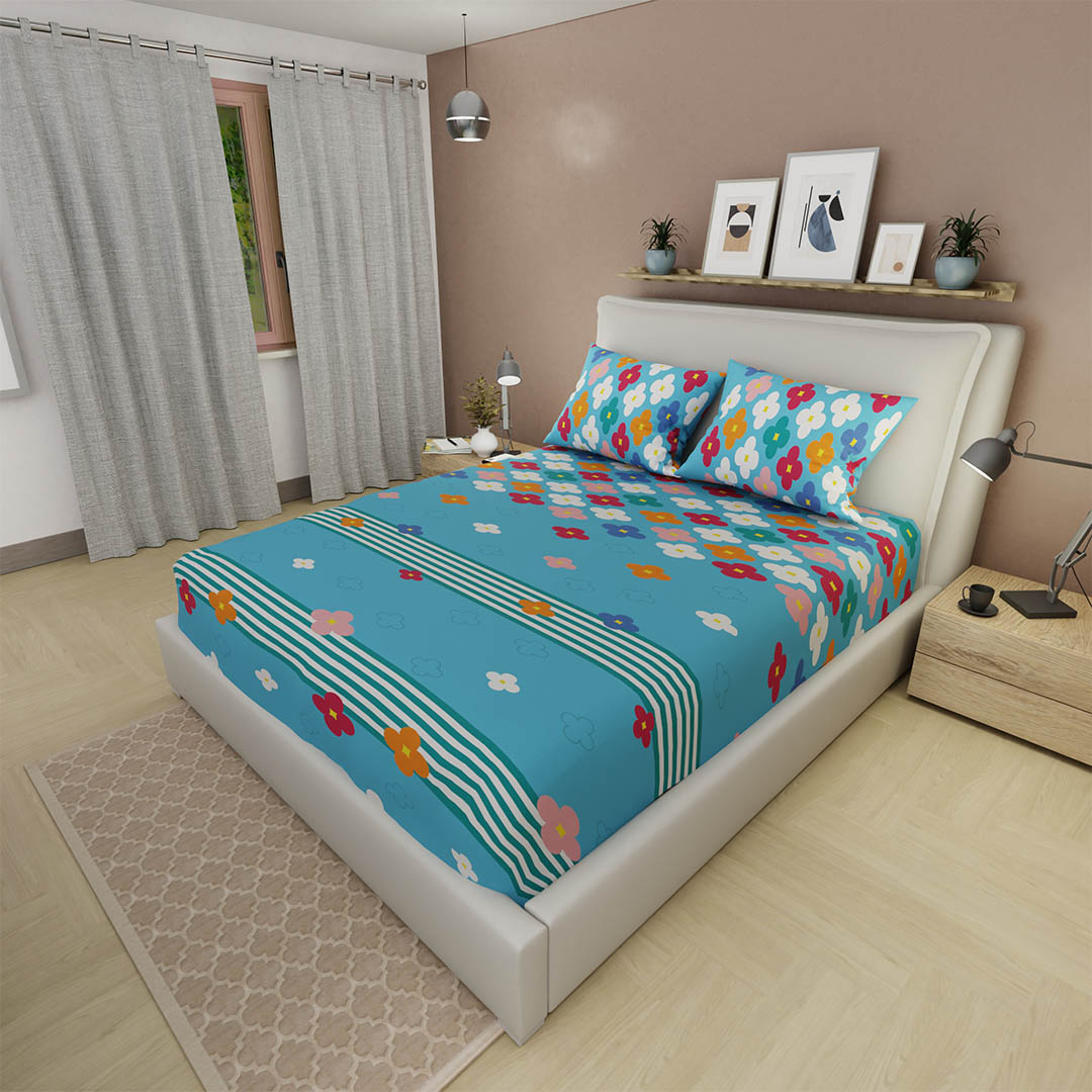 Sábana Ajustable Universo Fiesta Floral Azul