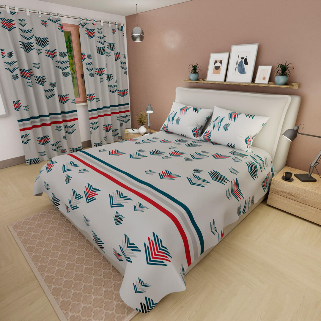  Juego De Sábanas Con Cortinas  Flechas En Fondo Blanco Ultra Suave 