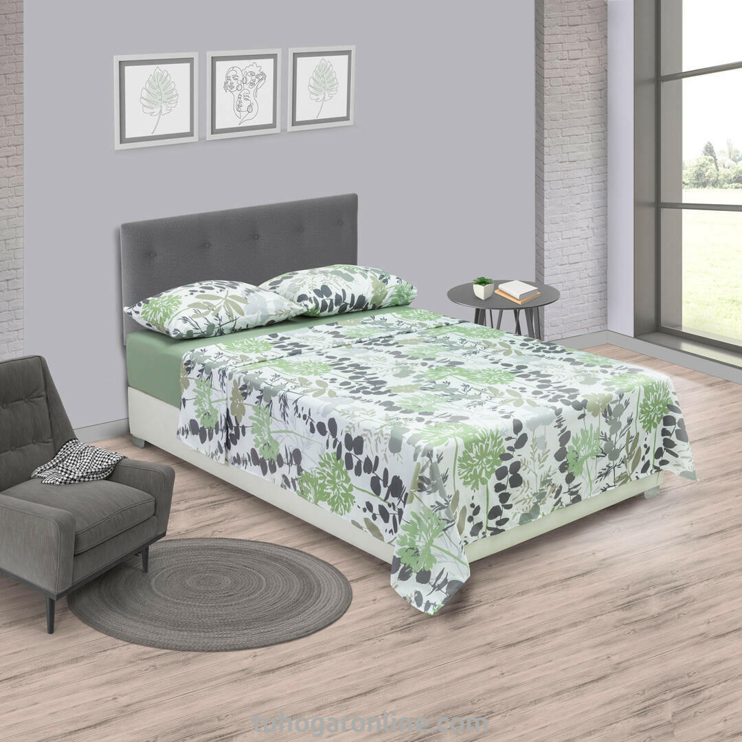 JUEGO DE SÁBANAS MICROFIBRA SUAVIZADA LÍNEA COSMOPOLITA FLORAL GRIS