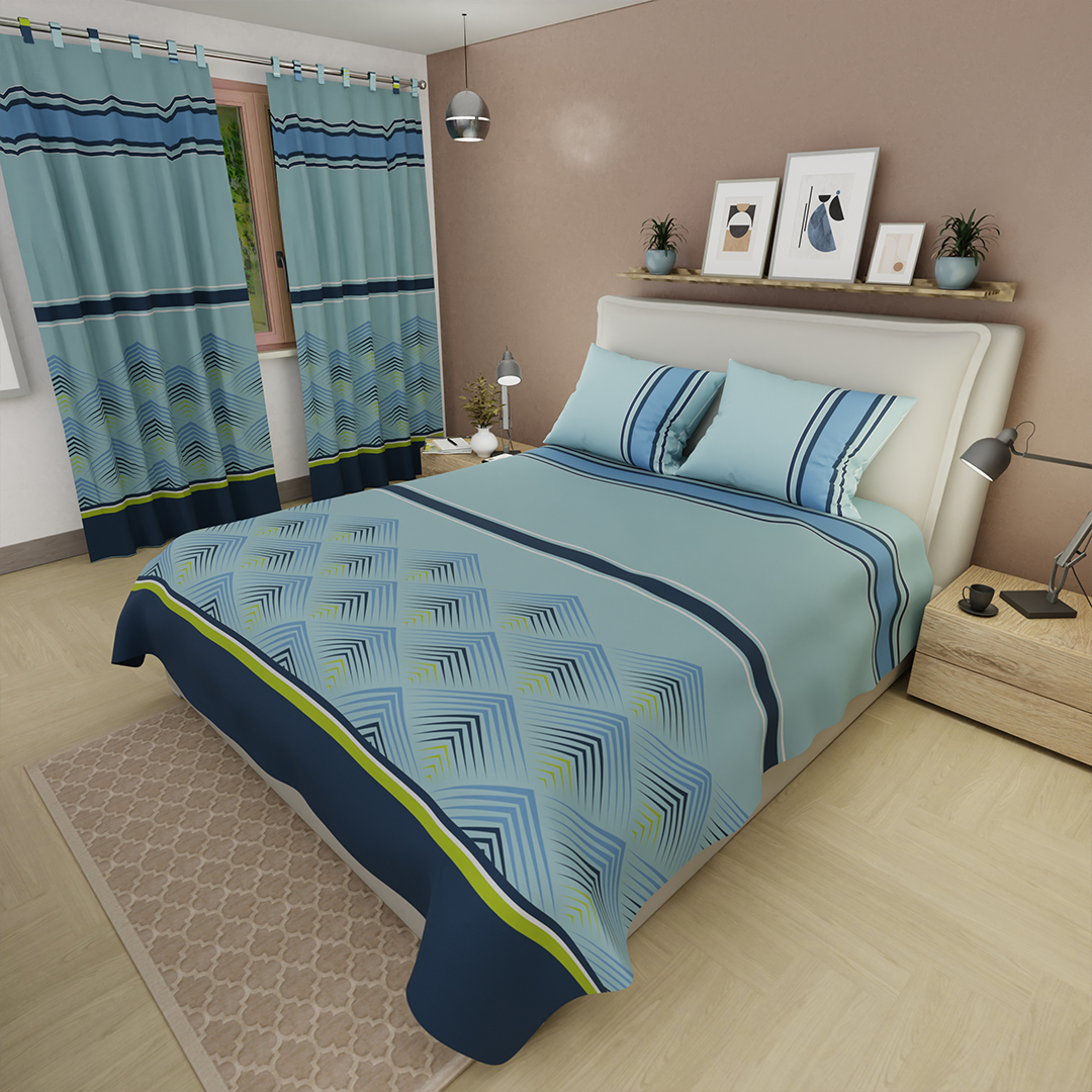 Juego de Sábanas Microfibra Suavizada  Cumbres Celestes en Azul