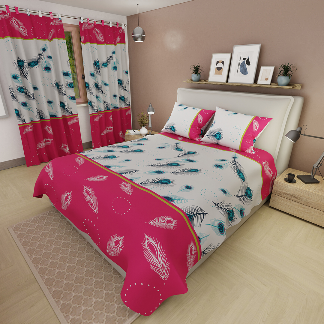 Juego de Sábanas Microfibra Suavizada Plumas del Alba Fucsia