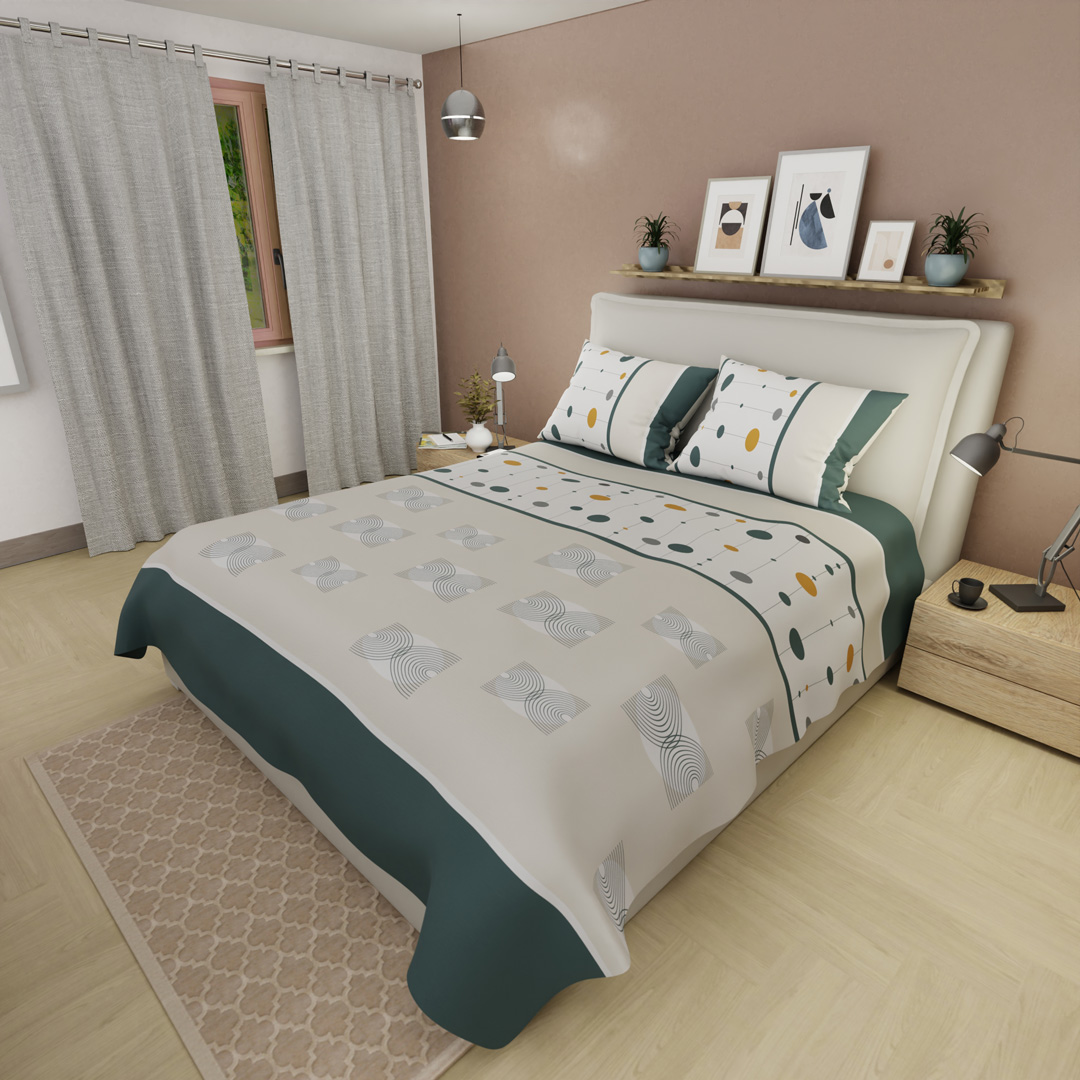 Juego De Sabanas 180 Hilos Óvalos En  Beige