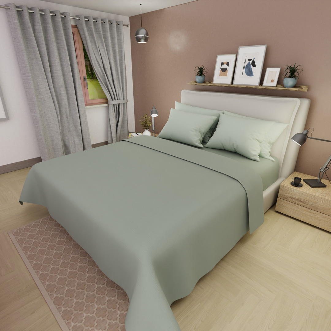 Juego De Sabanas 4 Fundas Linea My House Verde Grisáceo Suavizada