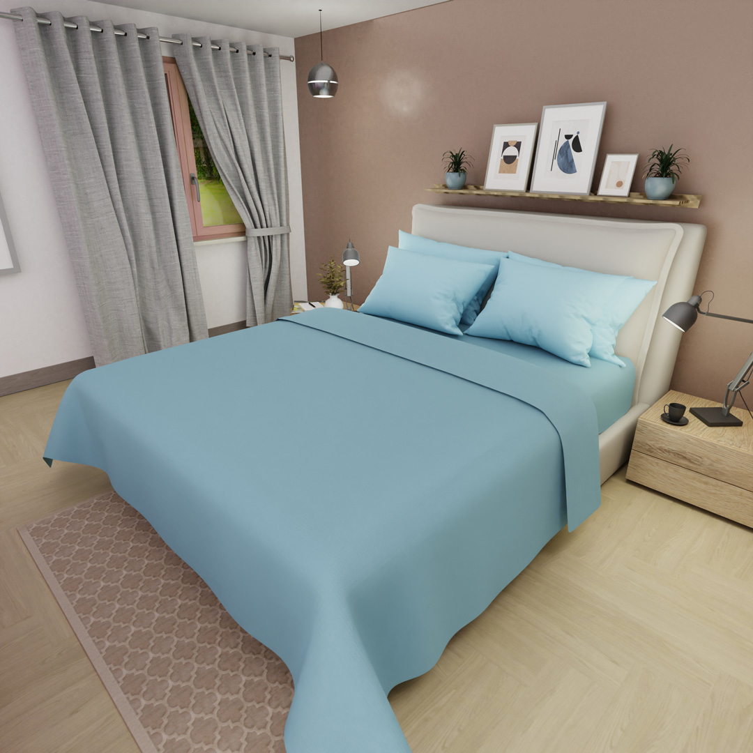 Juego De Sabanas 4 Fundas Linea My House Azul Suavizada