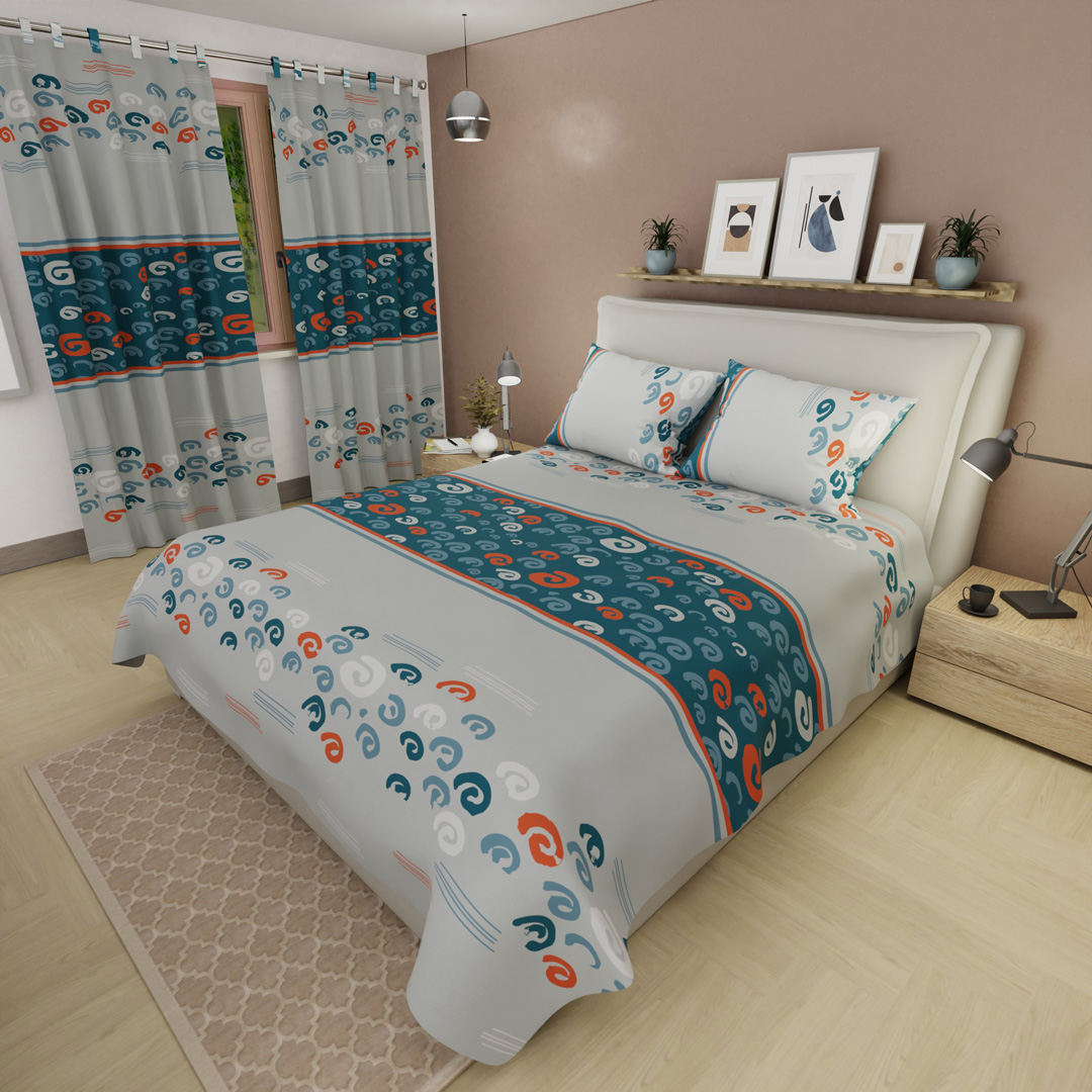 Juego De Sábanas Con Cortinas Vórtice Creativo Gris