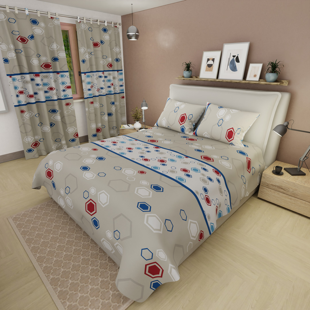 Juego De Sábanas Con Cortinas Mosaico Moderno