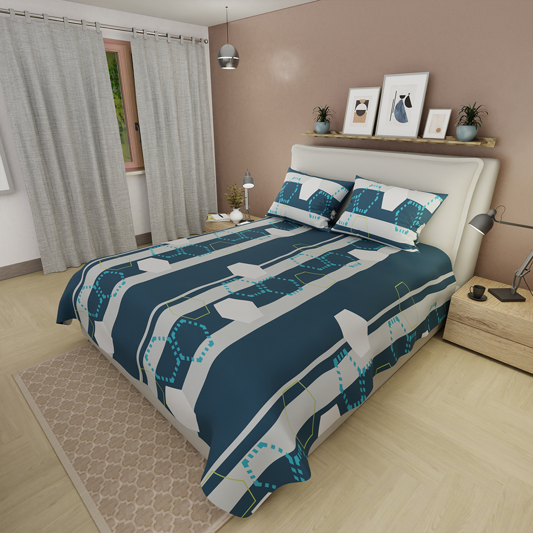 Juego De Sabanas 180 Hilos Estilo Vectorial Azul