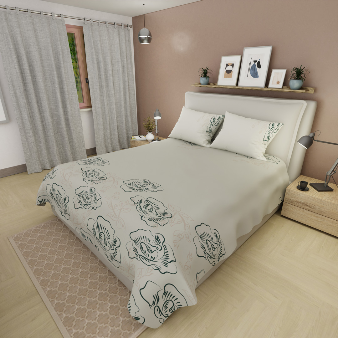 Juego de Sábanas de 250 Hilos Tranquilidad Floral Beige