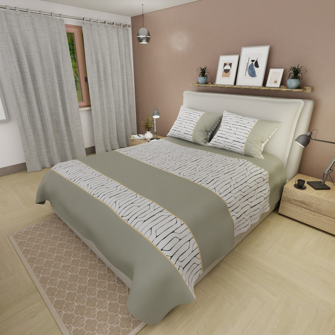 Juego de Sábanas de 250 Hilos Cauce de Líneas Gris