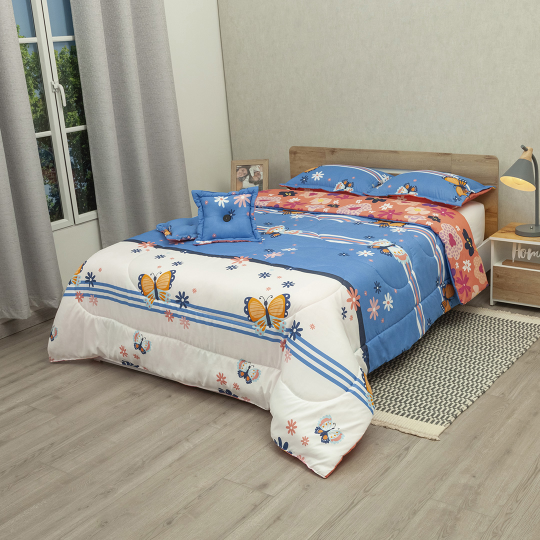 Cubrelecho Super Acolchado Florecer De En Sueño Azul