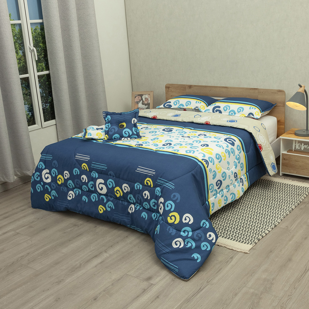 Cubrelecho Super Acolchado Vórtice Creativo Azul