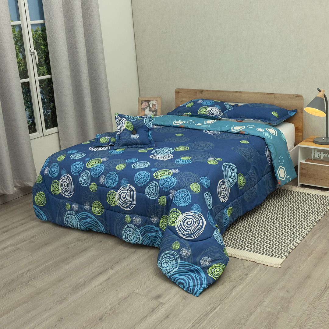 Cubrelecho Super Acolchado Ritmo Circular Azul