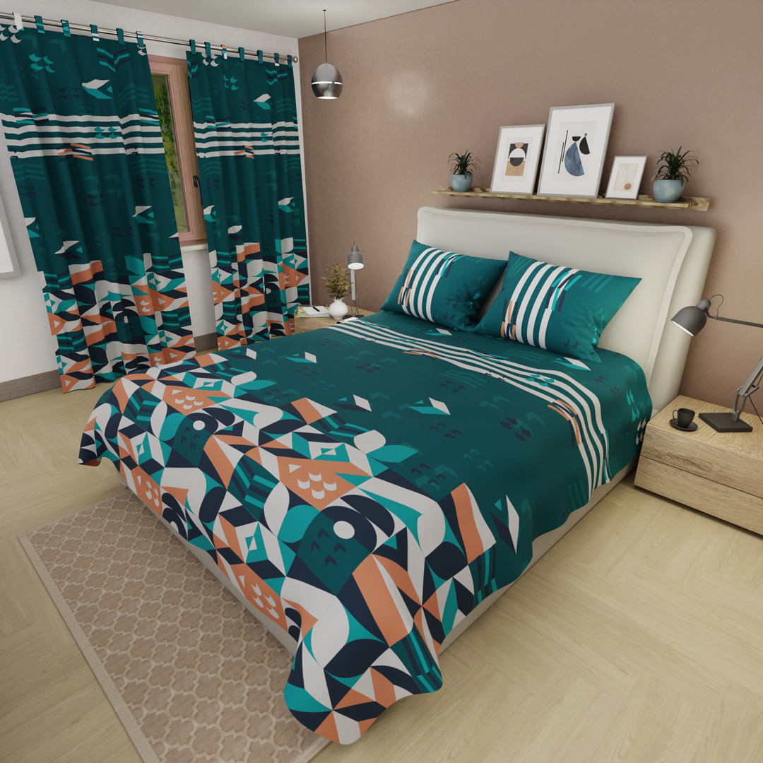 Juego de sábanas con cortinas Océano Tribal