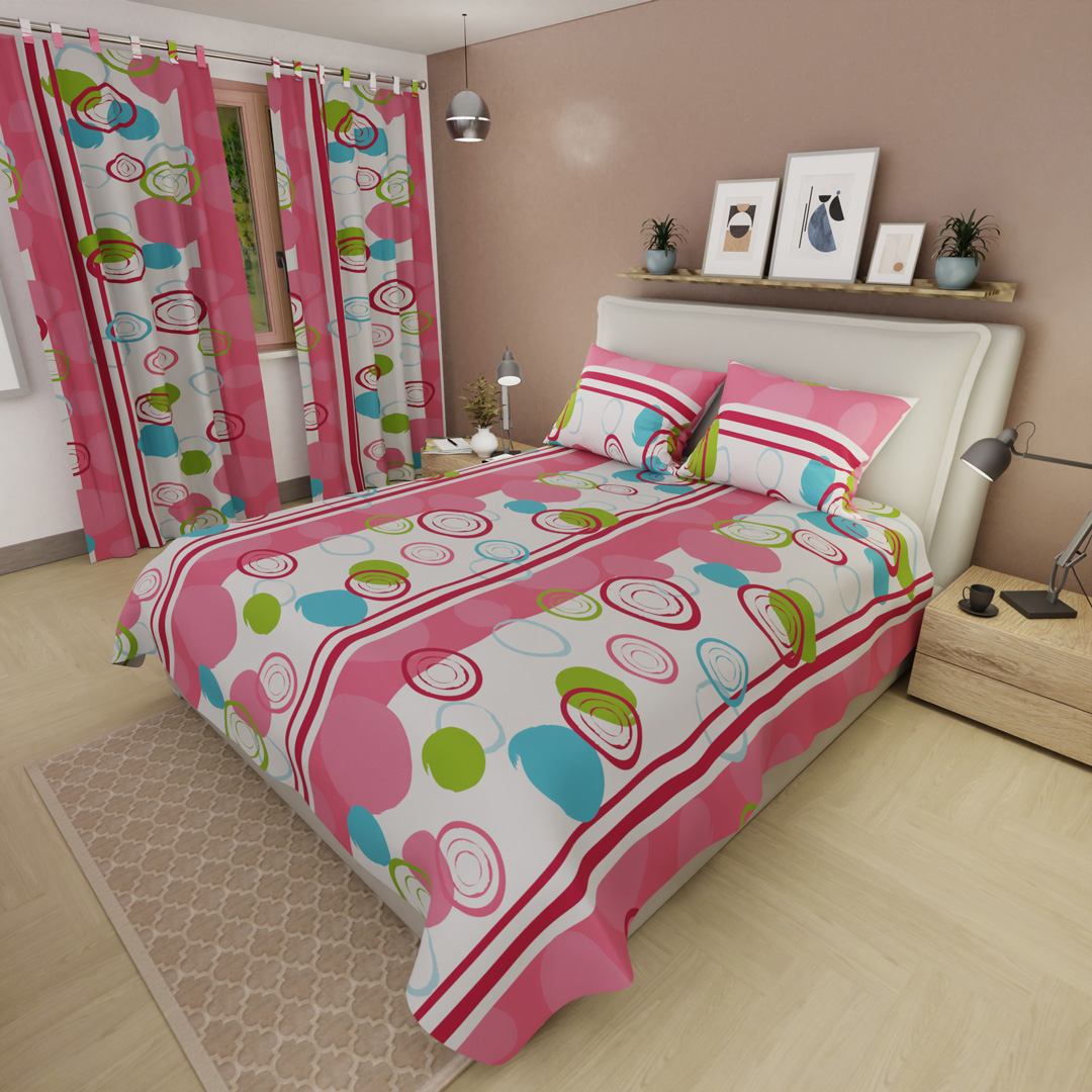 Juego de sábanas con cortinas Carnaval en Rosa