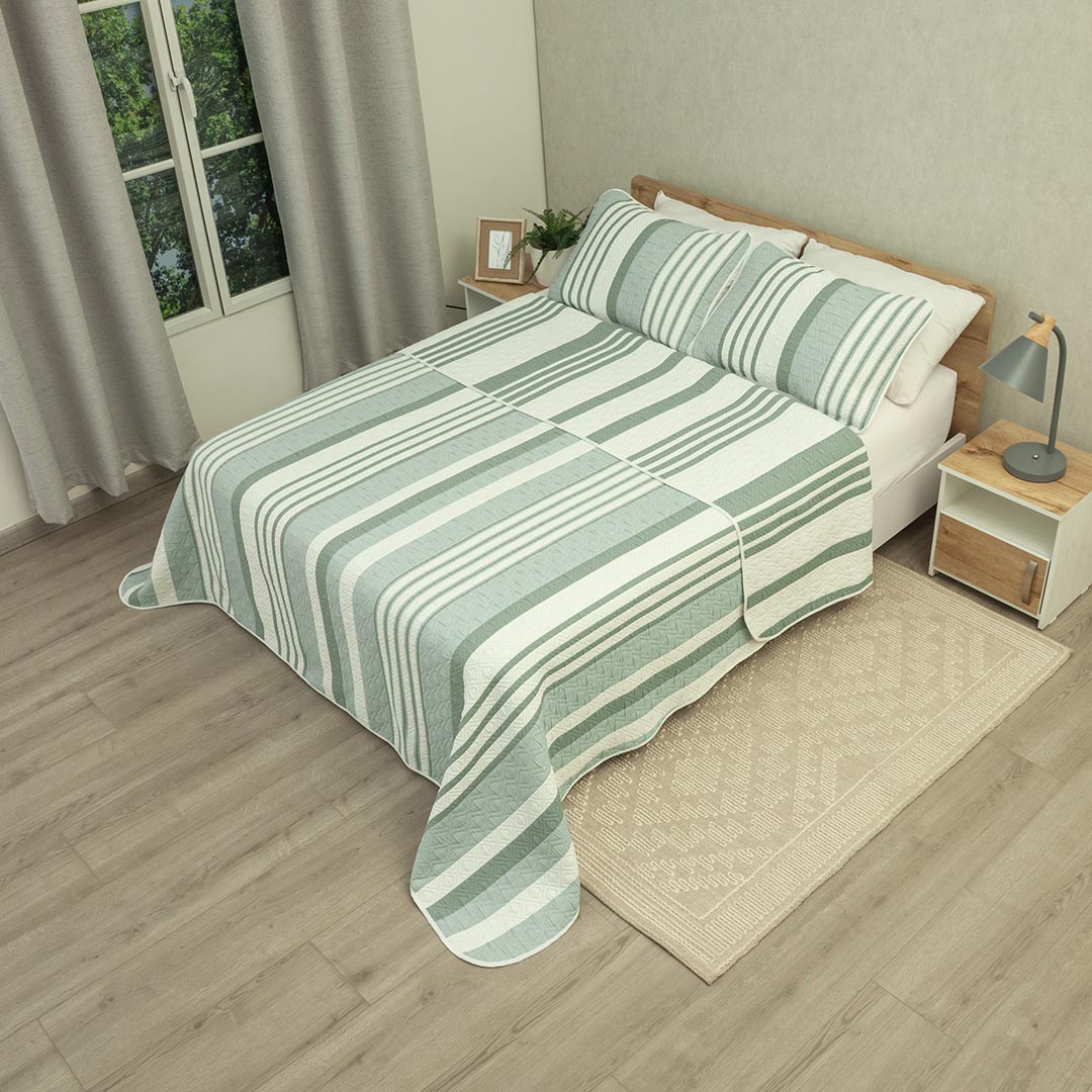 Cubrelecho Prensado Doble Faz Trama Armonía Natural Verde