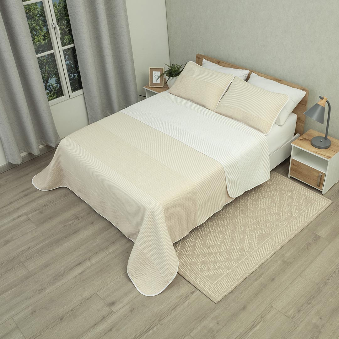 Cubrelecho Prensado Doble Faz Trama Puntos sobre Arena