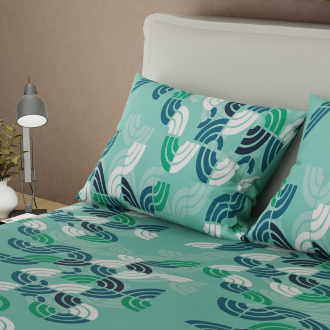 Juego De Sábanas Con Cortinas  Bosque Acuático Verde