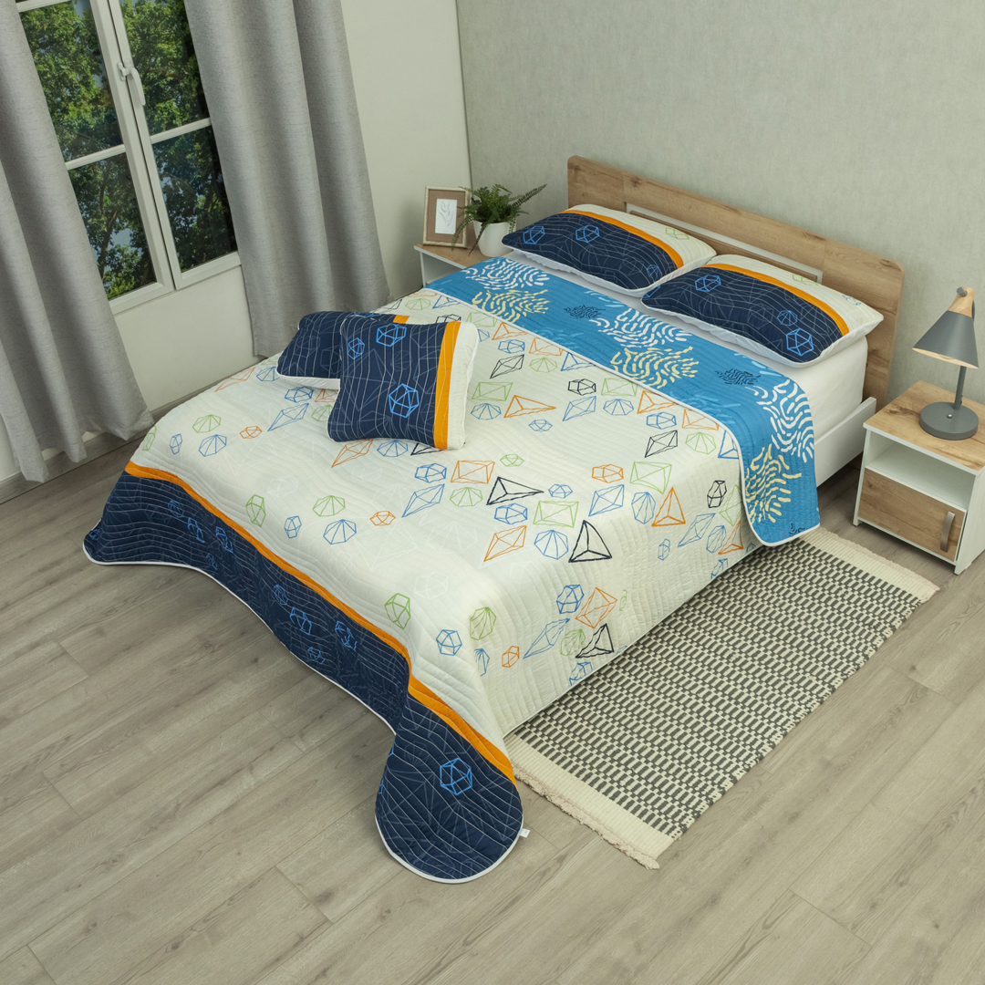 Cubrelecho Estampado Prensado Doble Faz Versos Cruzados