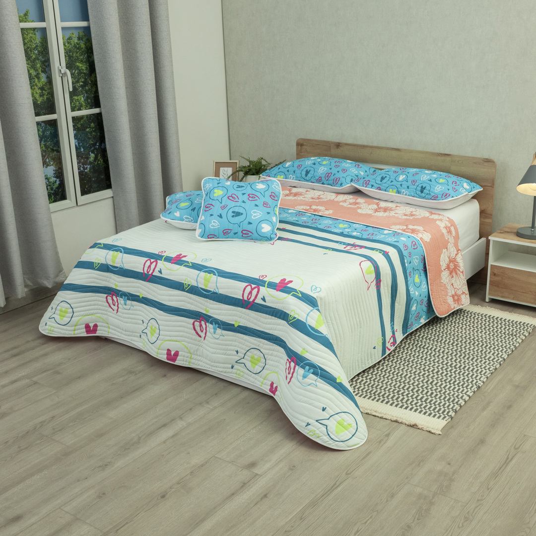 Cubrelecho Estampado Prensado Doble Faz Dúo Vibrante