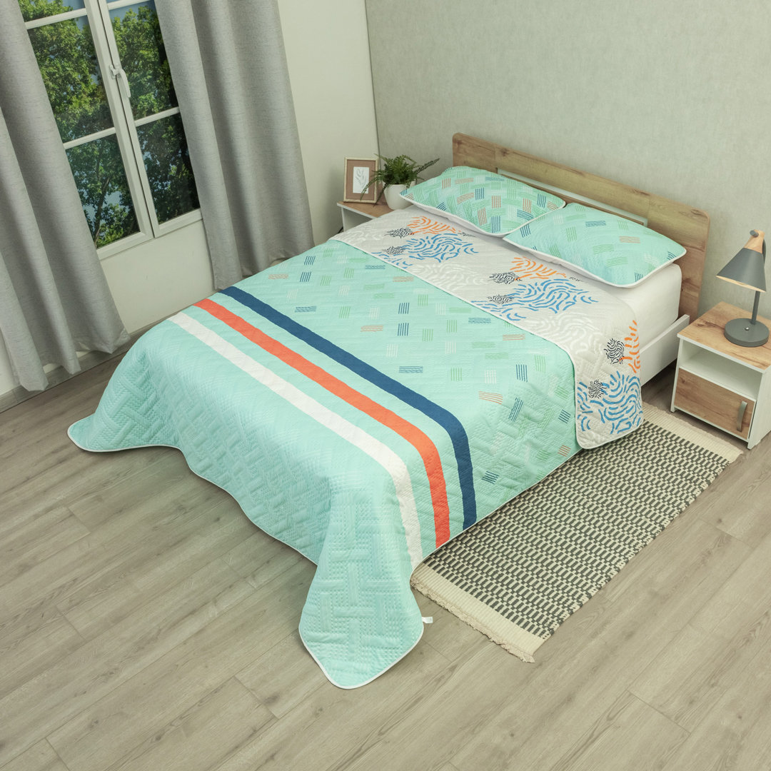 Cubrelecho Doble Faz Termosellado Vector Fresh Aguamarina