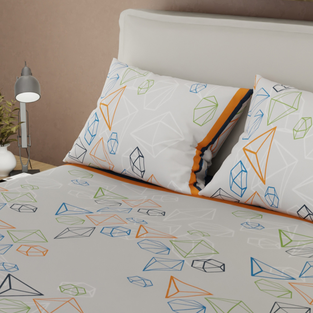 Juego De Sábanas Con Cortinas Primavera Geo Azul