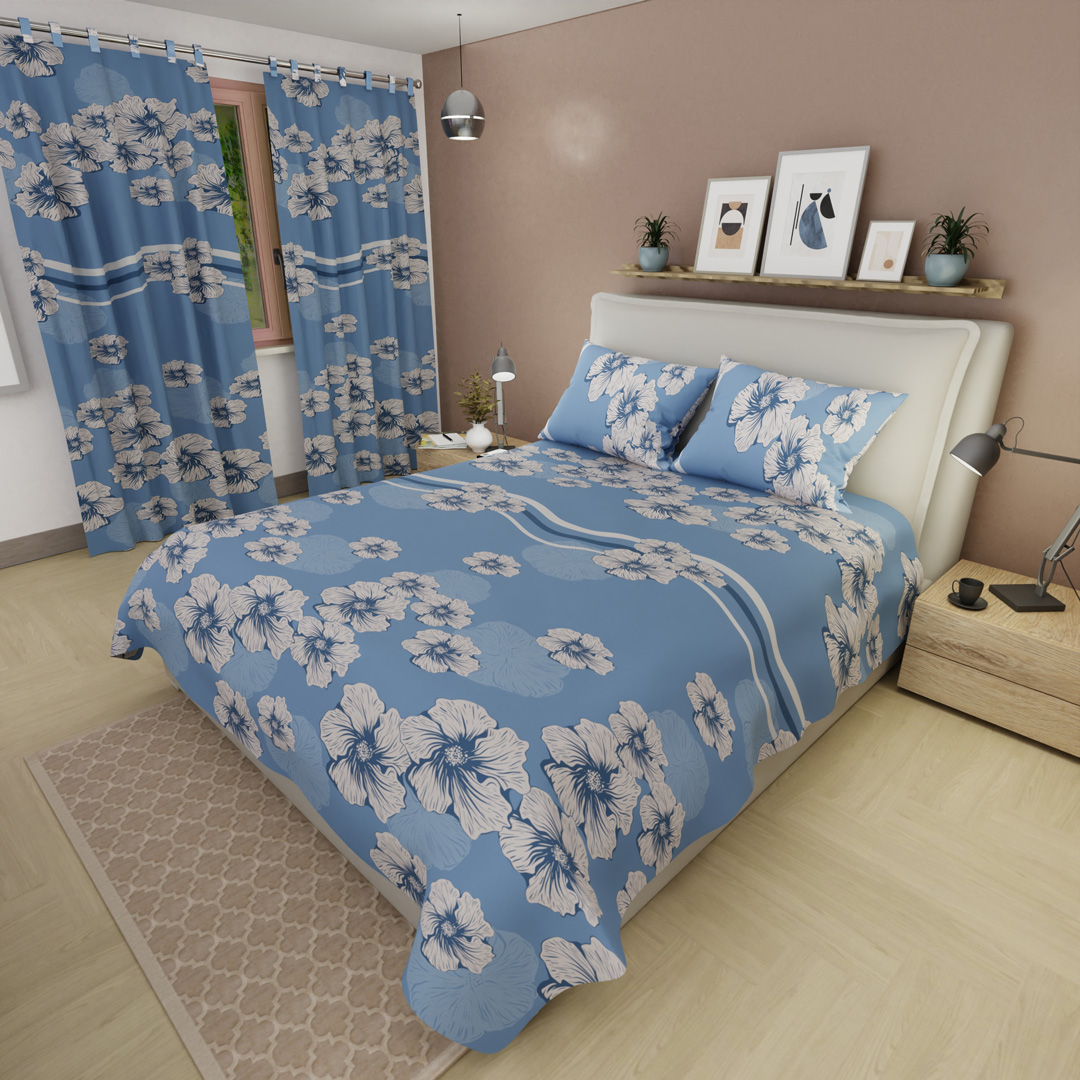 Juego De Sábanas Con Cortinas Pureza de Cielo