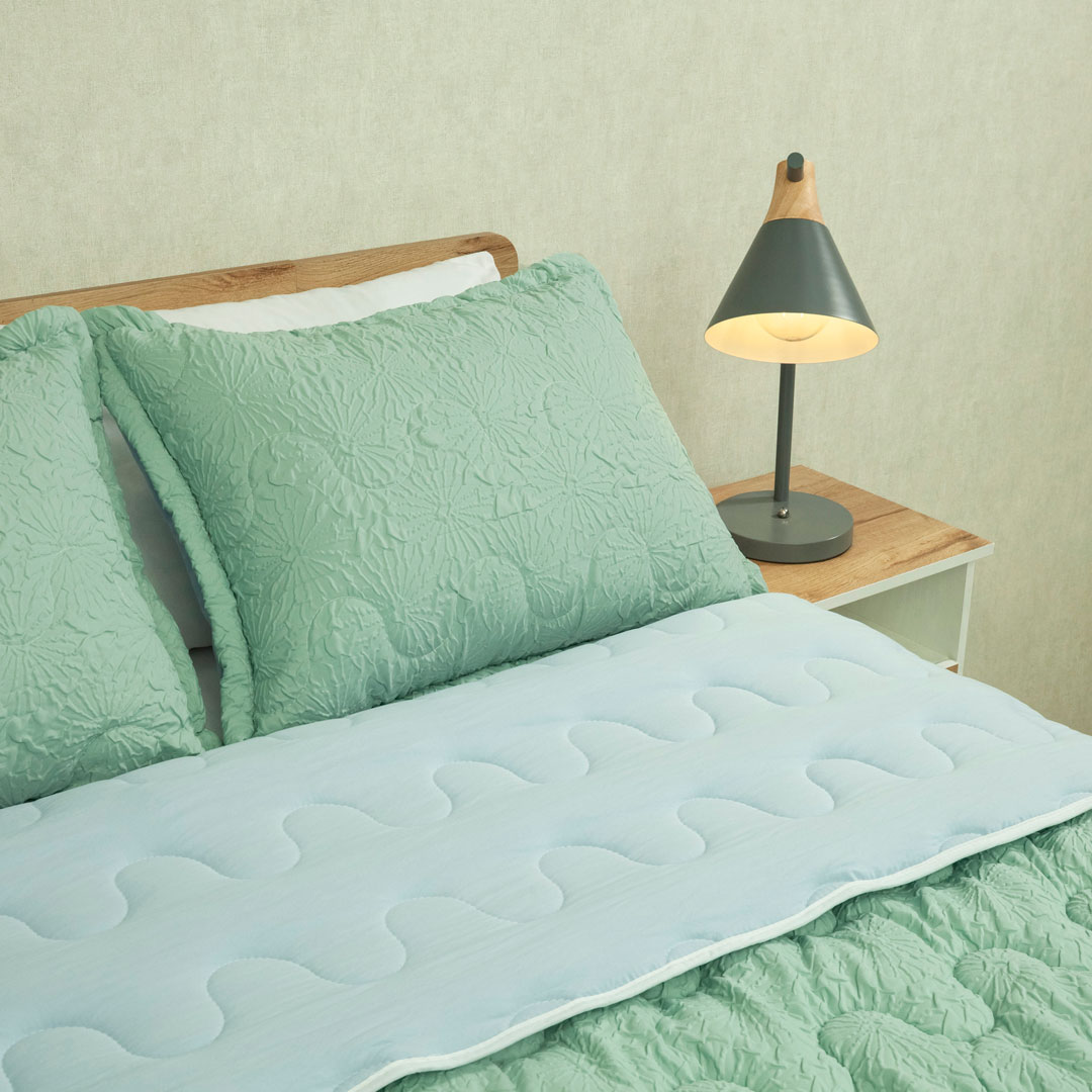 Cubrelecho Flora Verde - Azul 