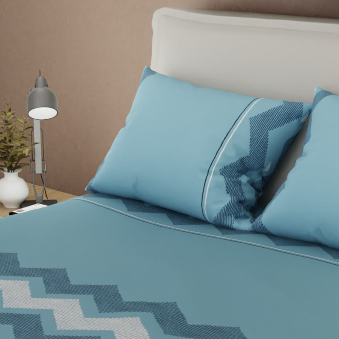 Juego De Sábanas 180 Hilos Pirámides Entre Líneas Azules