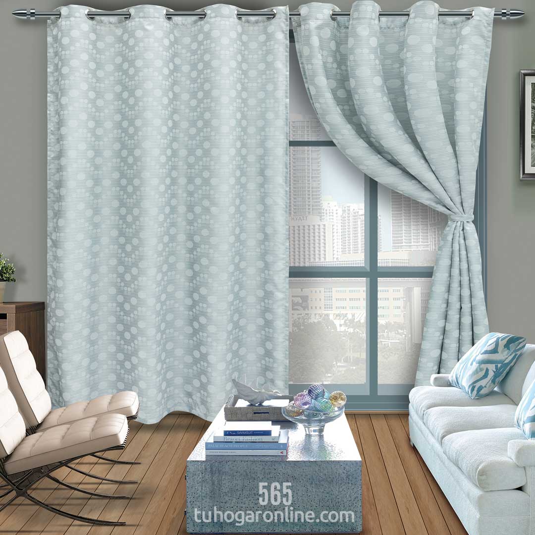 CORTINA ARGOLLADA EN LONA GRIS PUNTOS