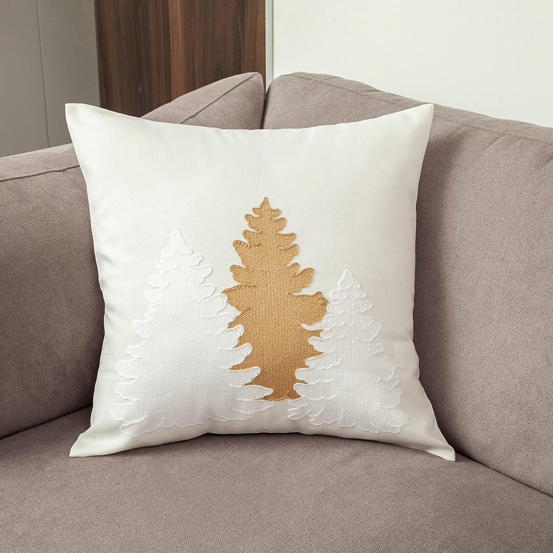 Par De Forros Navideño Bordado Pino Dorado Fondo Blanco