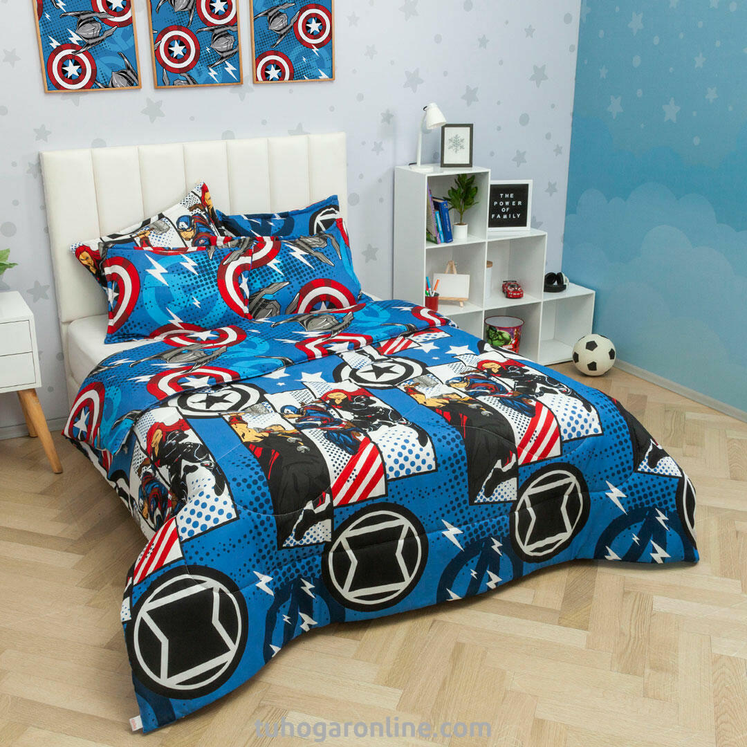 CUBRELECHO ACOLCHADO CAMA SEMIDOBLE MARVEL AVENGERS