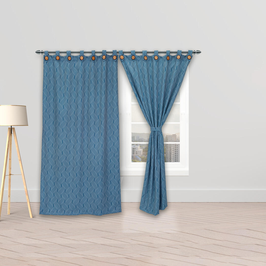 CORTINA BLACKOUT CUBISTA BOTÓN AZUL OSCURO