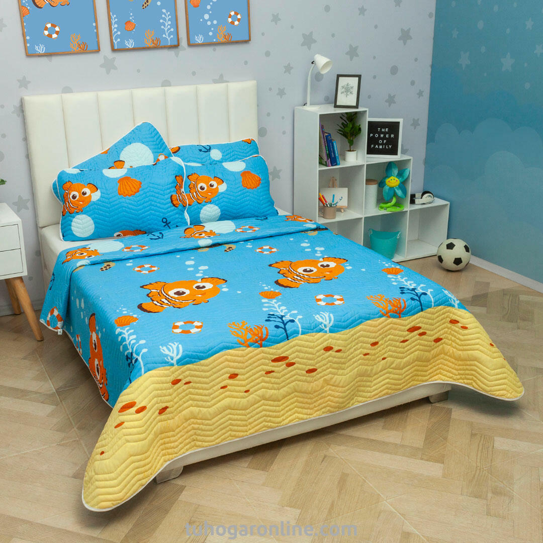 CUBRELECHO PRENSADO CAMA DOBLE DISNEY BUSCANDO A NEMO