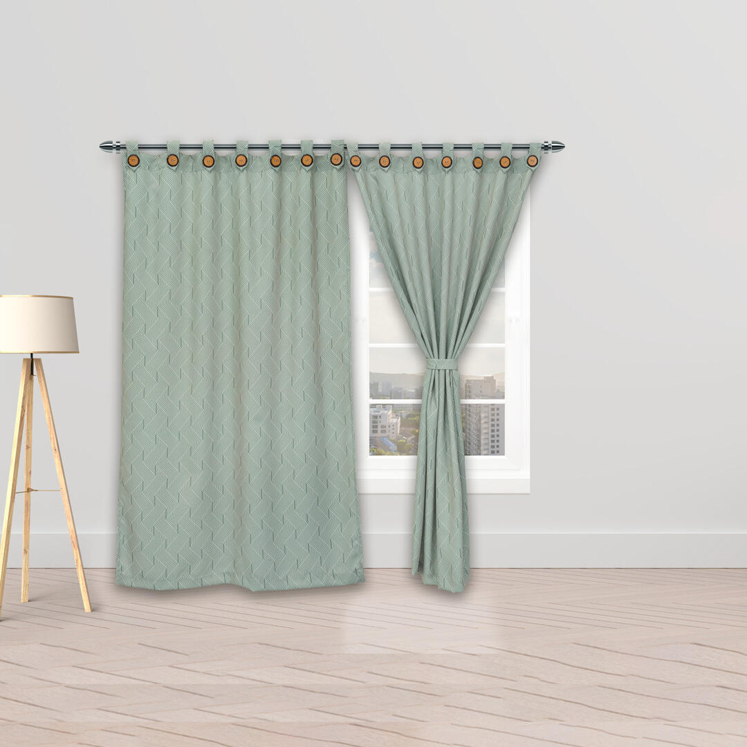 CORTINA BLACKOUT CUBISTA BOTÓN VERDE PISTACHO